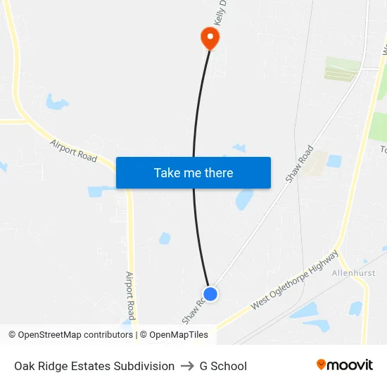 Oak Ridge Estates Subdivision to G School map
