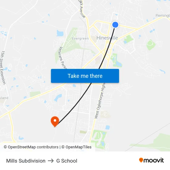 Mills Subdivision to G School map