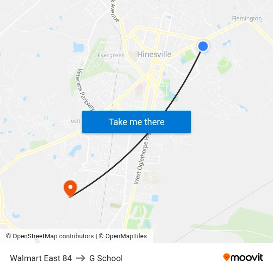 Walmart East 84 to G School map
