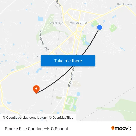 Smoke Rise Condos to G School map