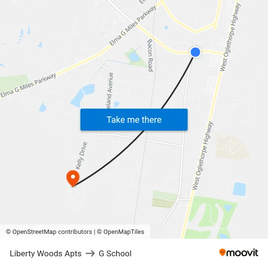 Liberty Woods Apts to G School map