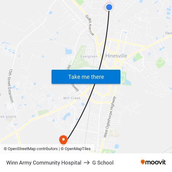 Winn Army Community Hospital to G School map