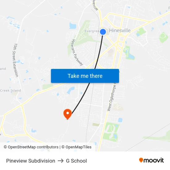 Pineview Subdivision to G School map