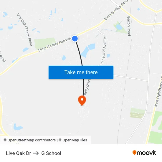 Live Oak Dr to G School map