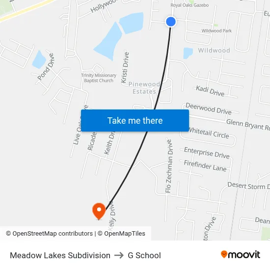 Meadow Lakes Subdivision to G School map