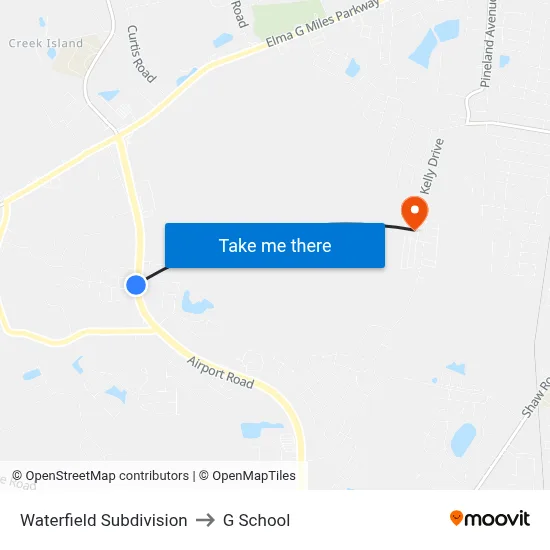 Waterfield Subdivision to G School map