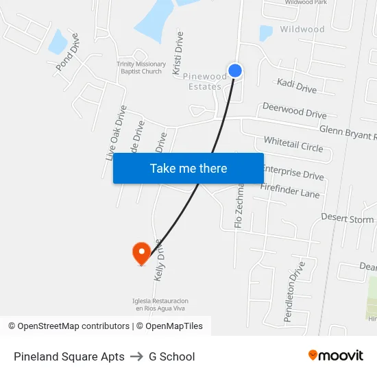 Pineland Square Apts to G School map