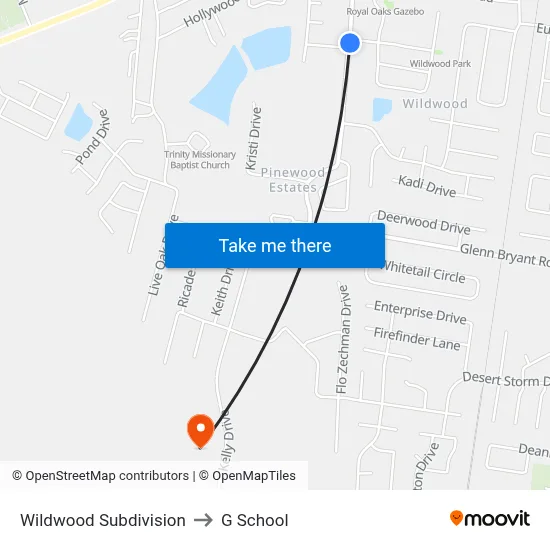 Wildwood Subdivision to G School map