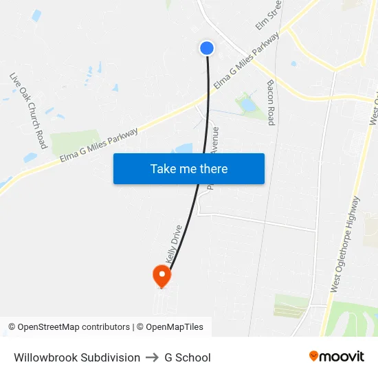 Willowbrook Subdivision to G School map