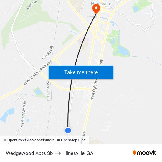 Wedgewood Apts Sb to Hinesville, GA map