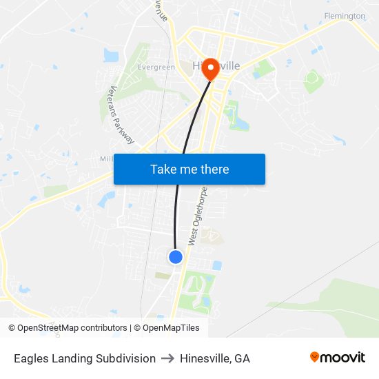 Eagles Landing Subdivision to Hinesville, GA map