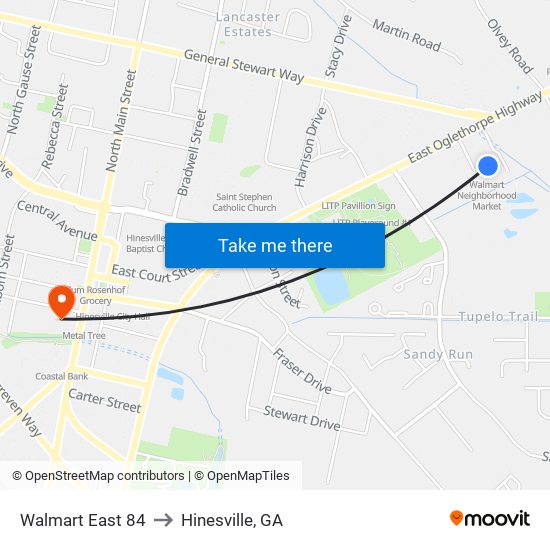 Walmart East 84 to Hinesville, GA map