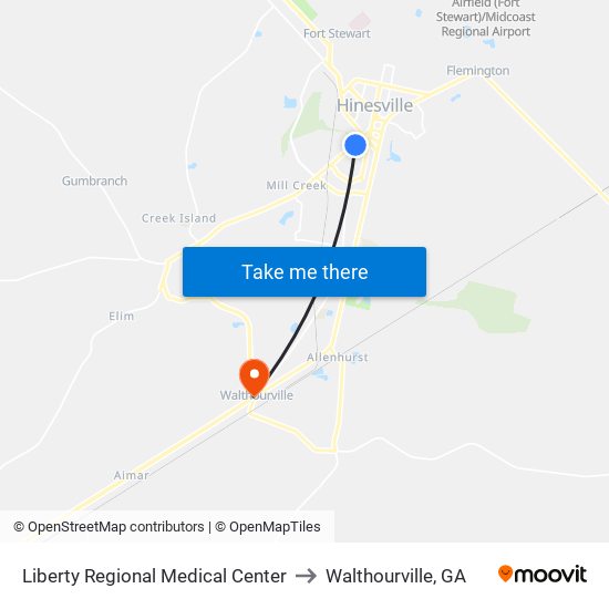 Liberty Regional Medical Center to Walthourville, GA map