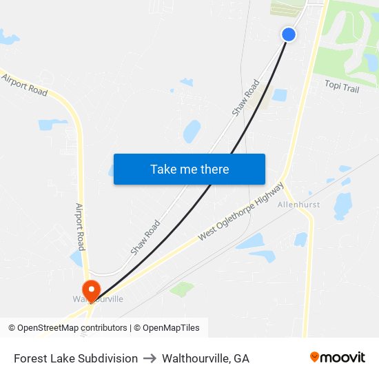 Forest Lake Subdivision to Walthourville, GA map