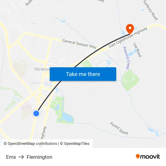 Ems to Flemington map