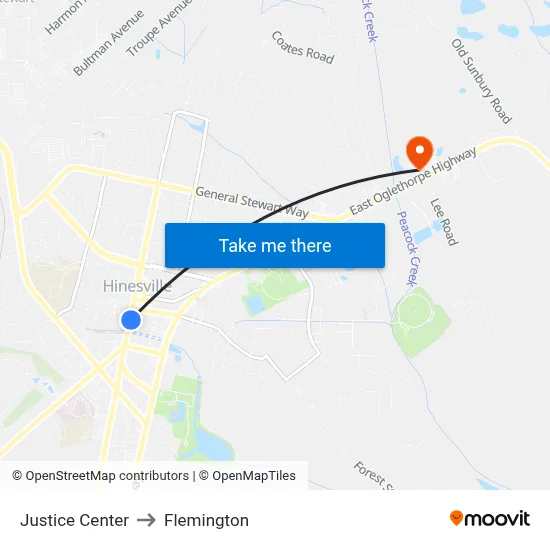 Justice Center to Flemington map