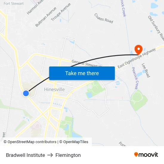 Bradwell Institute to Flemington map