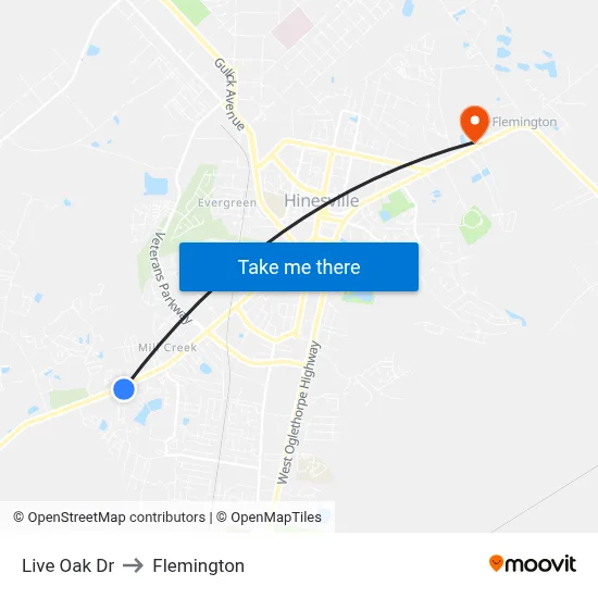 Live Oak Dr to Flemington map