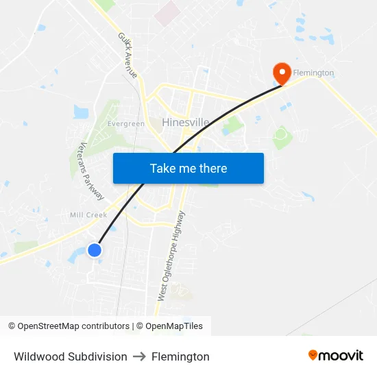 Wildwood Subdivision to Flemington map