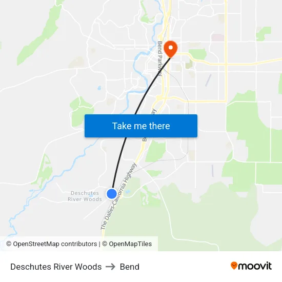 Deschutes River Woods to Bend map