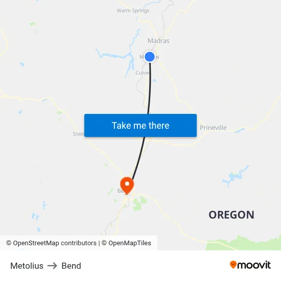Metolius to Bend map