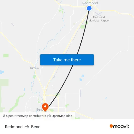 Redmond to Bend map