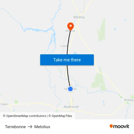 Terrebonne to Metolius map