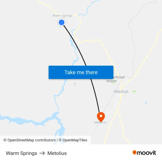 Warm Springs to Metolius map