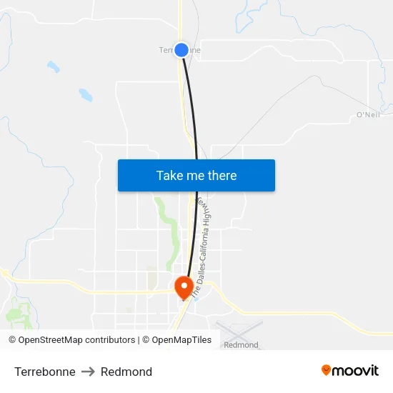 Terrebonne to Redmond map