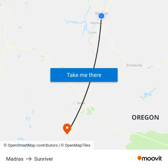 Madras to Sunriver map