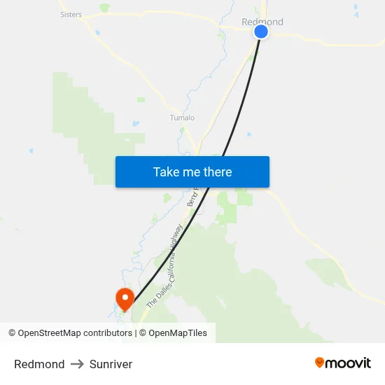 Redmond to Sunriver map