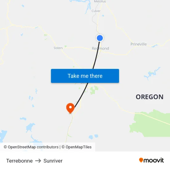 Terrebonne to Sunriver map