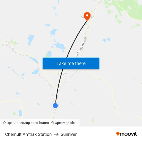 Chemult Amtrak Station to Sunriver map