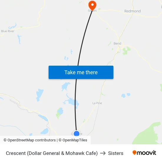 Crescent (Dollar General & Mohawk Cafe) to Sisters map
