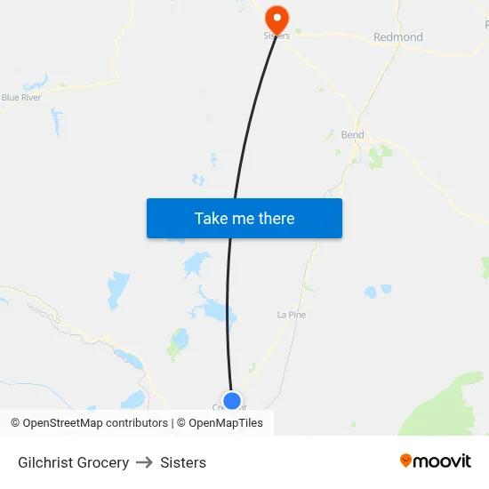 Gilchrist Grocery to Sisters map