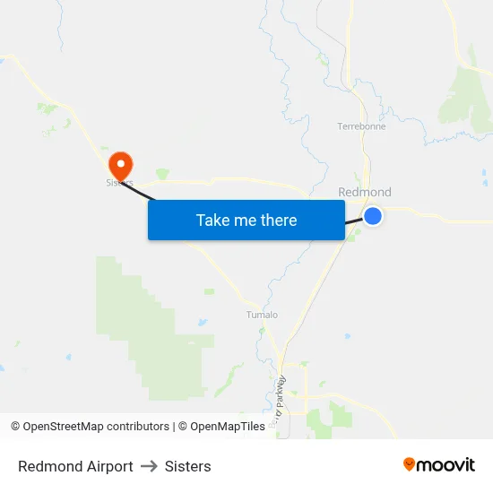 Redmond Airport to Sisters map