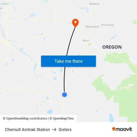 Chemult Amtrak Station to Sisters map