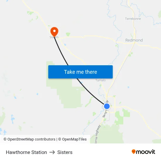 Hawthorne Station to Sisters map