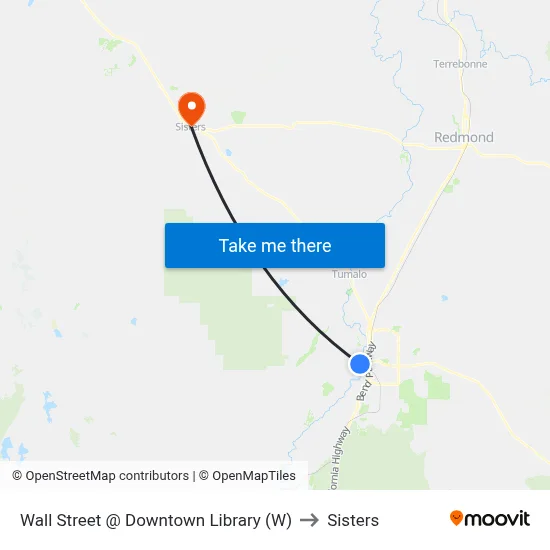 Wall Street @ Downtown Library (W) to Sisters map