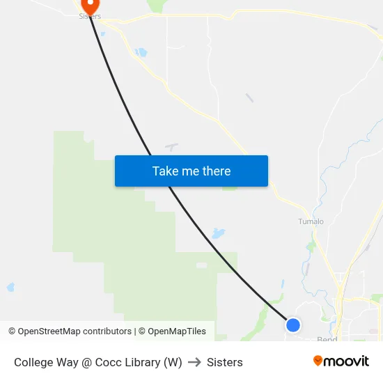 College Way @ Cocc Library (W) to Sisters map