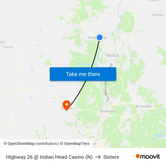 Highway 26 @ Indian Head Casino (N) to Sisters map