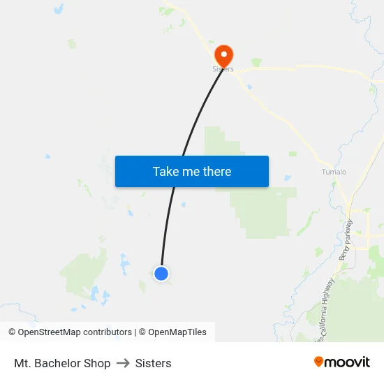 Mt. Bachelor Shop to Sisters map