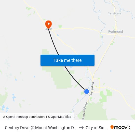 Century Drive @ Mount Washington Drive (N) to City of Sisters map