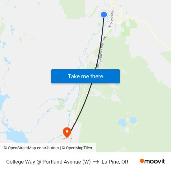 College Way @ Portland Avenue (W) to La Pine, OR map