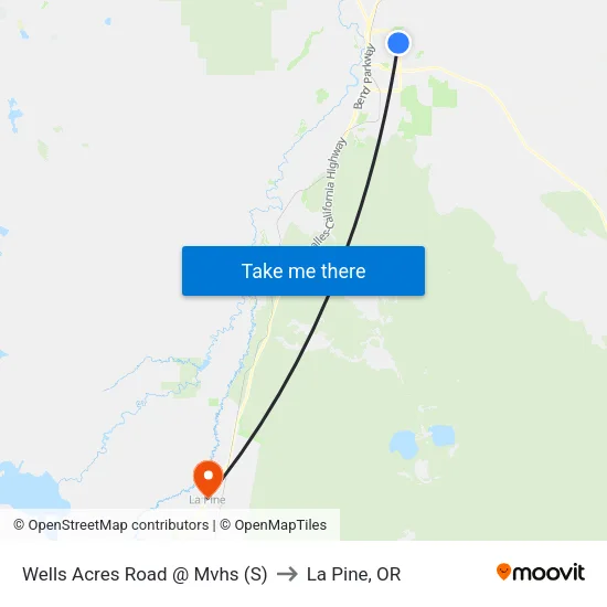 Wells Acres Road @ Mvhs (S) to La Pine, OR map