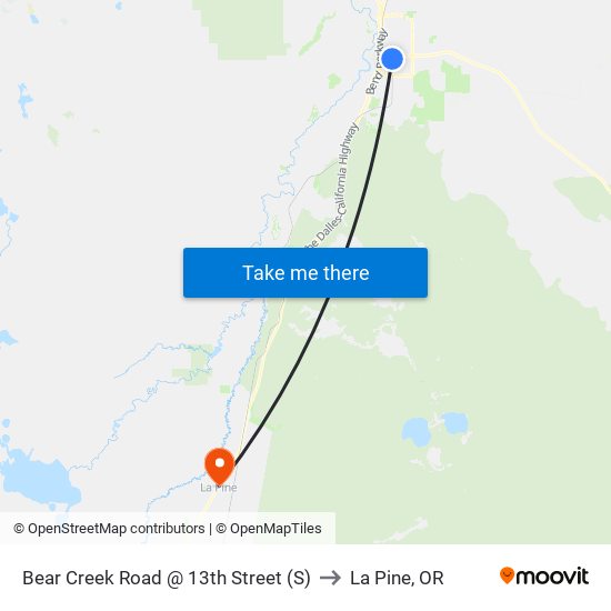 Bear Creek Road @ 13th Street (S) to La Pine, OR map