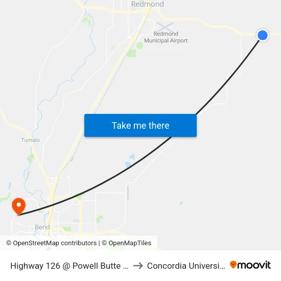 Highway 126 @ Powell Butte Church (S) to Concordia University-Bend map