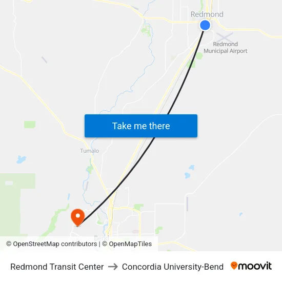 Redmond Transit Center to Concordia University-Bend map