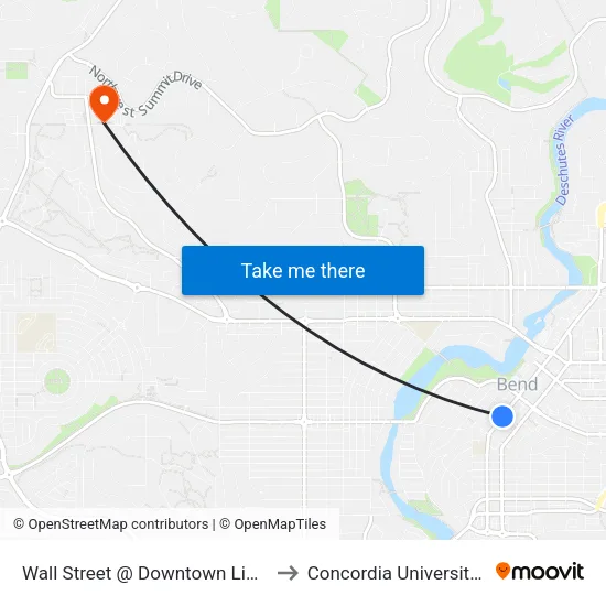 Wall Street @ Downtown Library (W) to Concordia University-Bend map