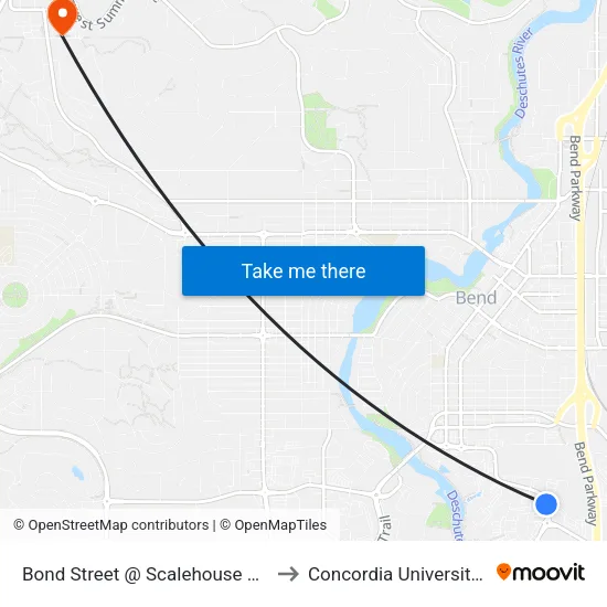 Bond Street @ Scalehouse Loop (W) to Concordia University-Bend map